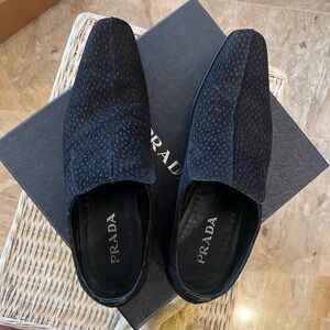 Prada Men's Navy Textured Loafers